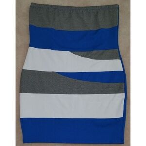 Last Exit Skirt Size 3X Gray White Blue Color Block Stripes Elastic Waistband